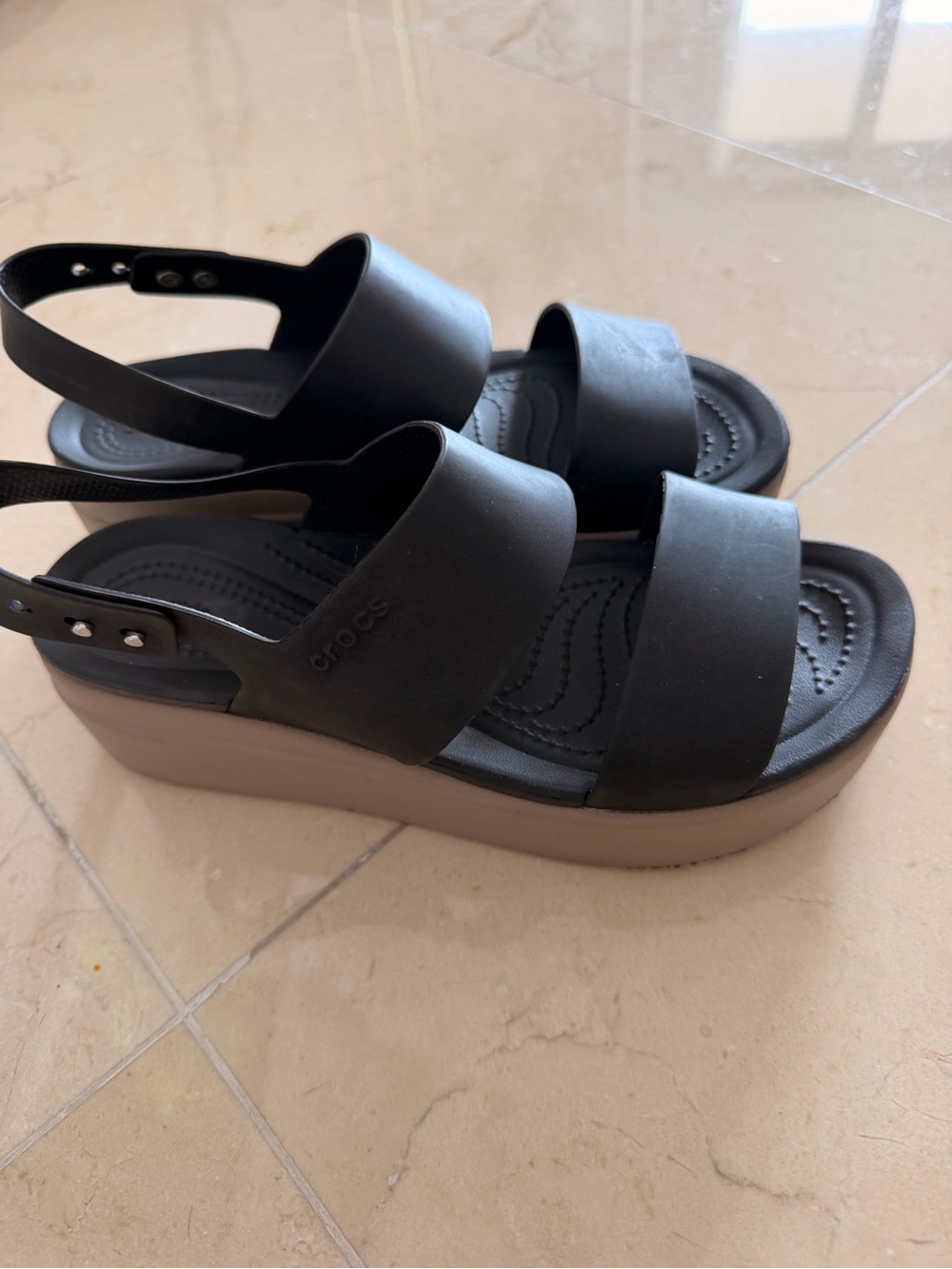 CROCS Black and Tan Platform Sandals